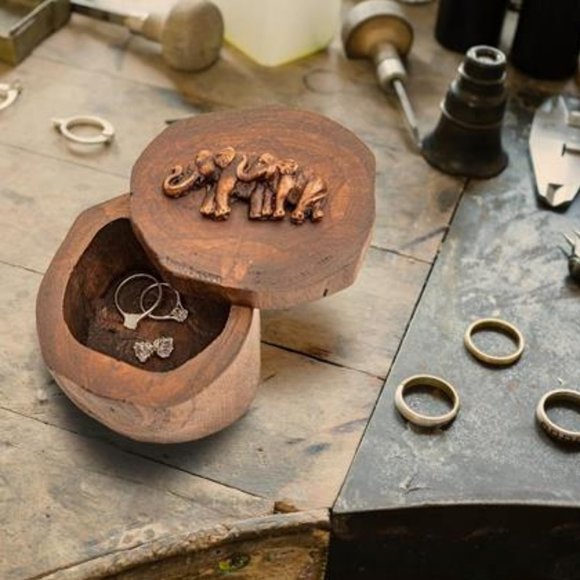 Wooden Jewelry Box Elephant Decor Jungle African Safari Rustic Table Decoration - Picture 6 of 8